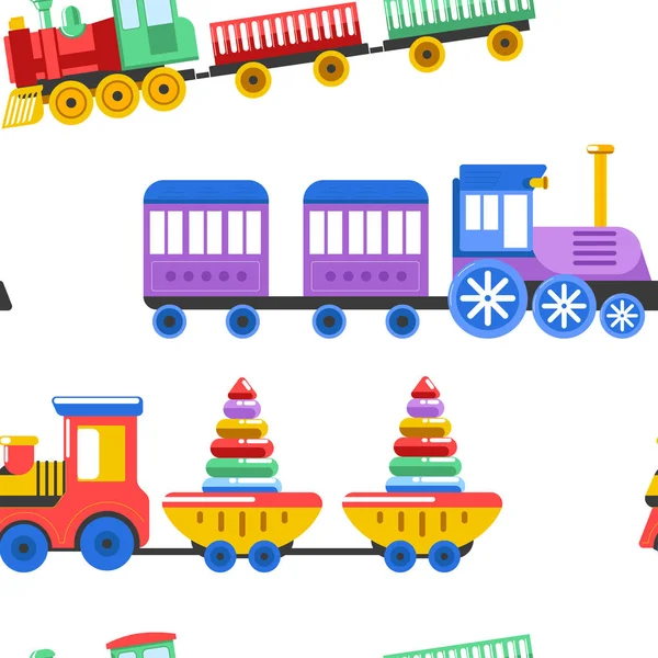Pociągami Zabawkami Bezszwowe Dziecko Zabawki Wzór — Wektor stockowy