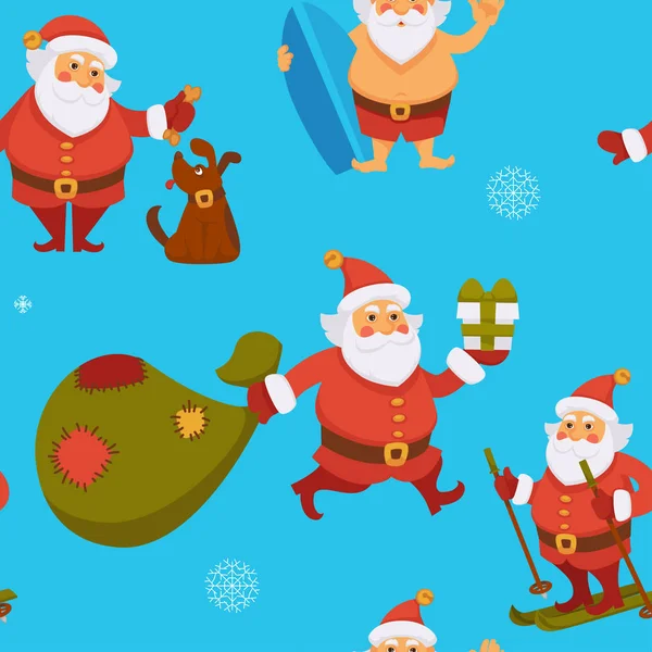 Santa Claus Seamless Pattern Blue Background — Stock Vector