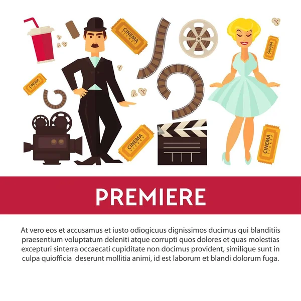 Banner Propaganda Cinema Com Equipamento Cinematográfico Simbólico Vetor —  Vetores de Stock