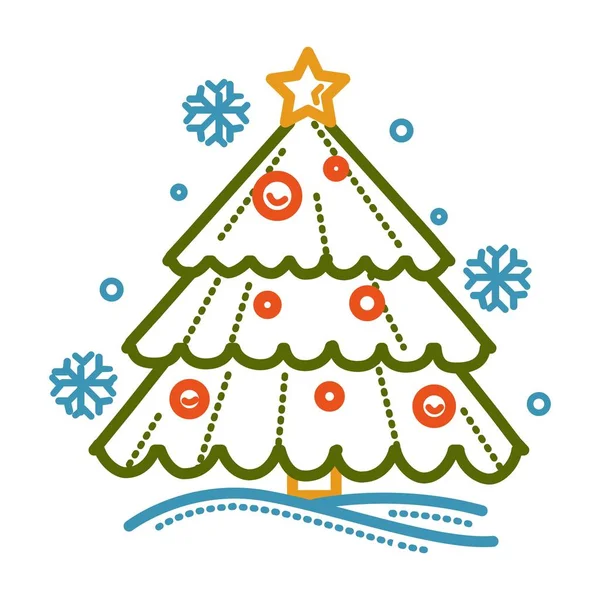 Árvore Perene Natal Com Brinquedos Vetor Isolado — Vetor de Stock