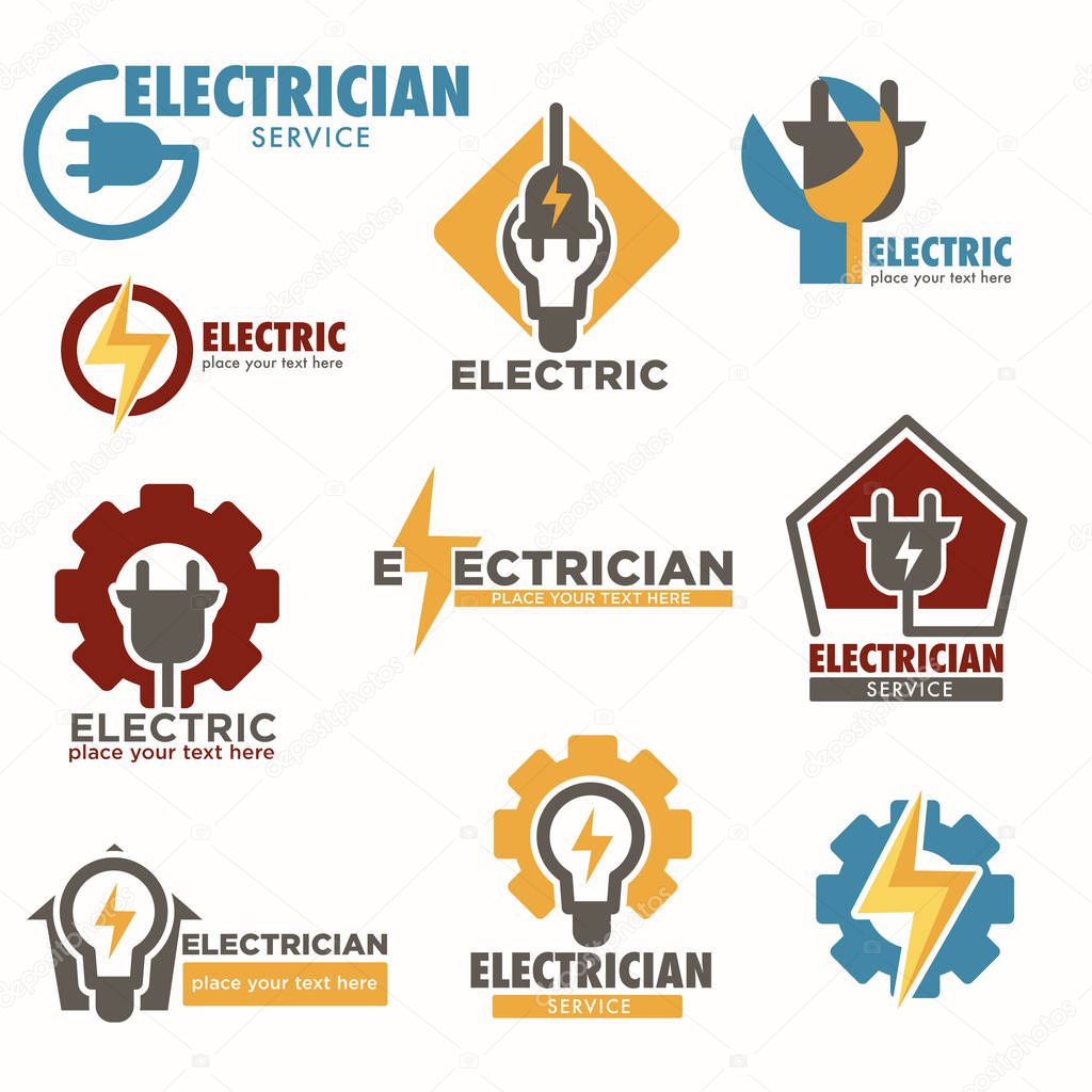 Electrician service and electric sockets, vector set