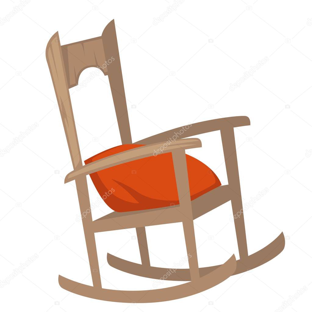 Rocking chair of wood with pillow, vector illustration 