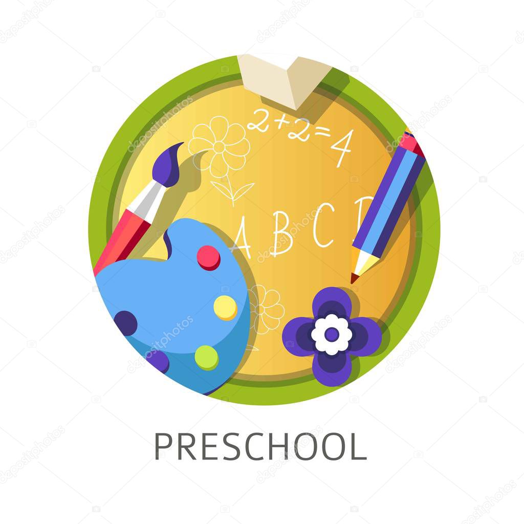 Preschool disciplines to children abc and drawing lessons, vector