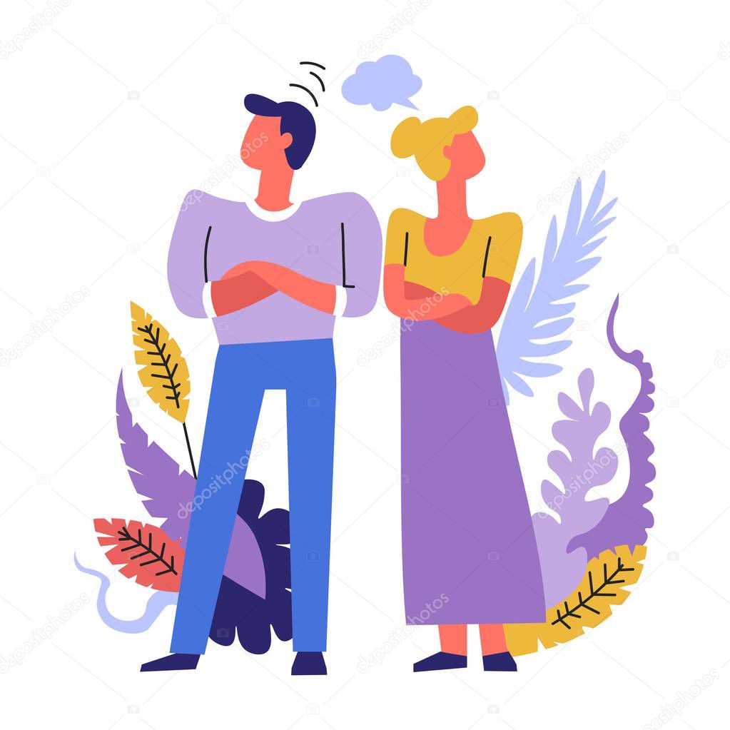 Man and woman having problems, vector 