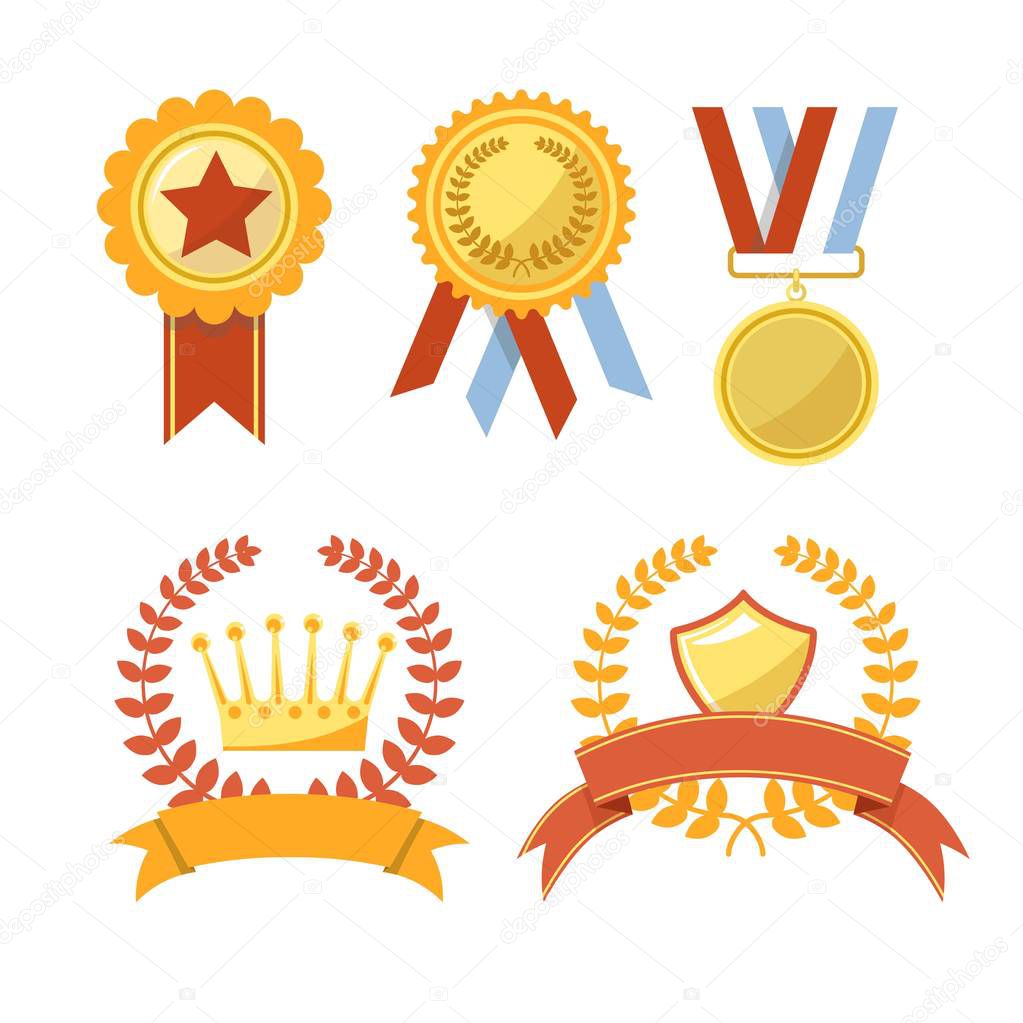 Awards of champion golden cup or goblet prize, Vector isolated icons set