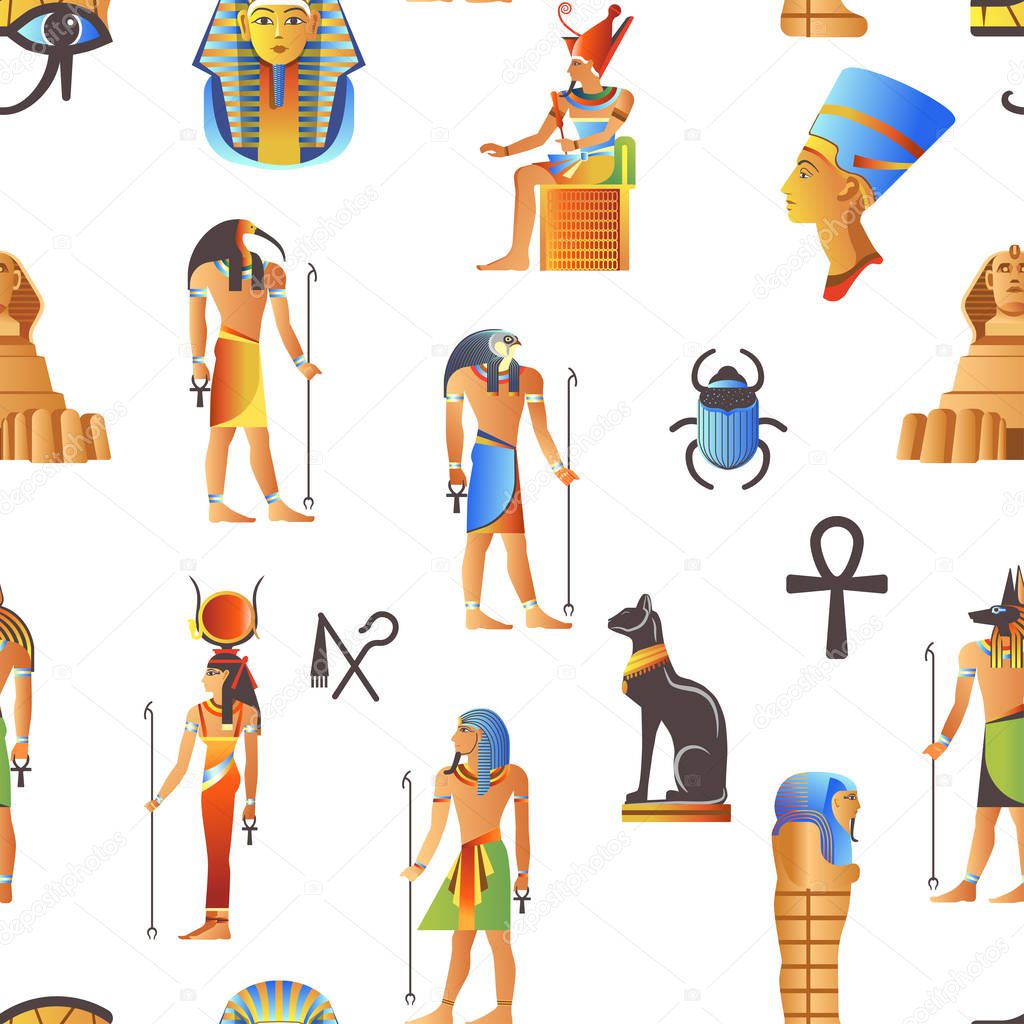 Egypt and Egyptian mythological signs seamless pattern 