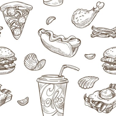 Fast food kroki desen beyaz arka plan üzerinde