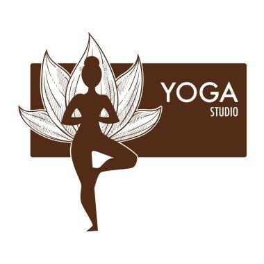 Yoga egzersiz pratik, tek renkli kroki Anahat vektör