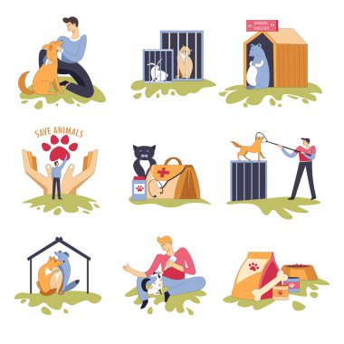 Köpek ve kedi sığınak, vektör set