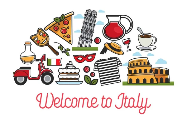 Italien Sehenswürdigkeiten Und Berühmte Reiseattraktionen Plakat — Stockvektor