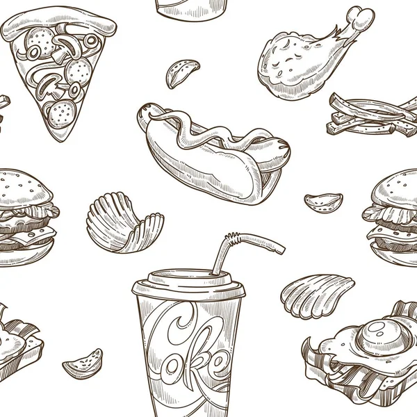 Fast Food Croquis Motif Sur Fond Blanc — Image vectorielle