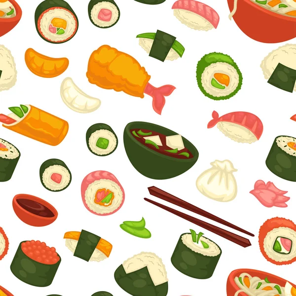 Cocina Nacional Japonesa Platos Patrón Sin Costura Vector — Vector de stock