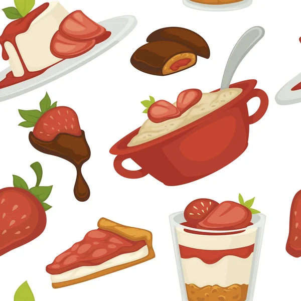 Γλυκά Και Κέικ Φράουλες Χωρίς Ραφή Πρότυπο Διάνυσμα — Διανυσματικό Αρχείο