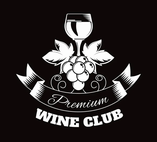 Clube Vinhos Premium Emblema Monocromático Isolado —  Vetores de Stock