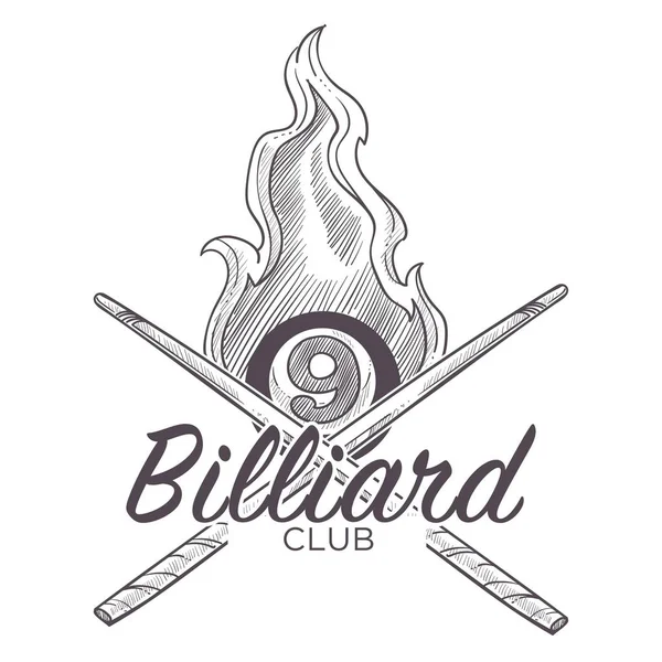 Poolroom Biliardo Logo Monocromatico Schizzo Schema Vettore — Vettoriale Stock