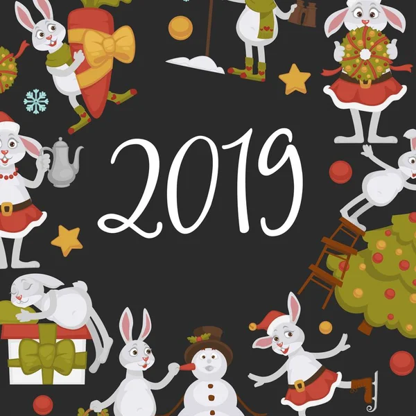 2019 Nový Rok Oslava Přístupy Zimní Znaky Symboly Vektorové — Stockový vektor
