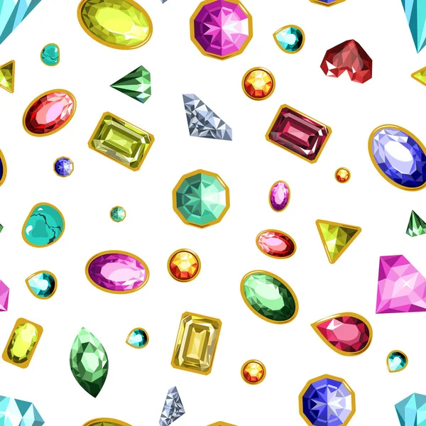 Gemmes Diamants Pierres Précieuses Vecteur Motif Sans Couture — Image vectorielle