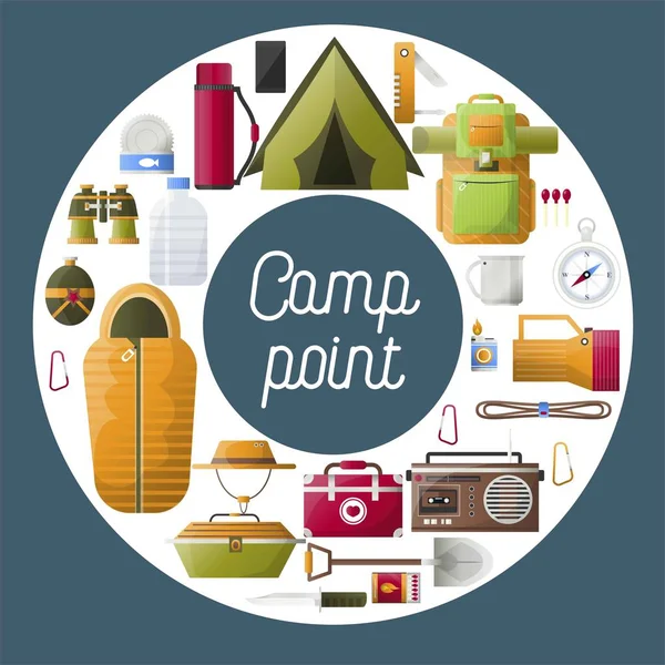Sommercamp Plakat Mit Wald Und Wanderwerkzeugen — Stockvektor