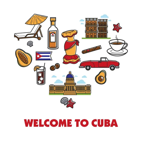 Bannière Promotionnelle Culture Cubaine Avec Des Symboles Nationaux Vecteur — Image vectorielle