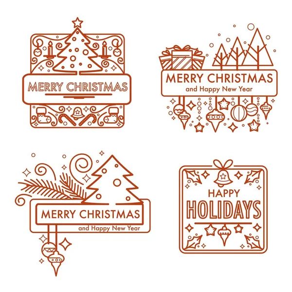 Χαρούμενα Χριστούγεννα Μονόχρωμη Σκίτσα Δώρα Και Σύμβολα Διάνυσμα — Διανυσματικό Αρχείο