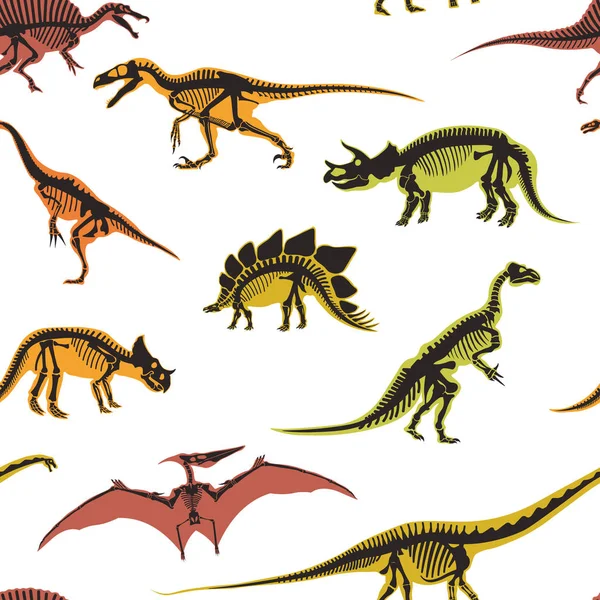 Dinosaurios Tipos Pterodáctilo Patrón Inconsútil Aislado Sobre Fondo Blanco — Archivo Imágenes Vectoriales