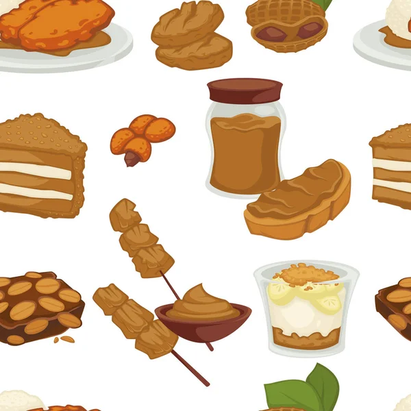 花生菜的食物或饮料和甜点无缝模式 — 图库矢量图片