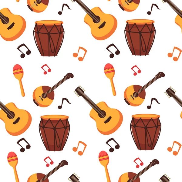 Instrumentos Musicales Iconos Planos Patrón Sin Costura Vector — Vector de stock