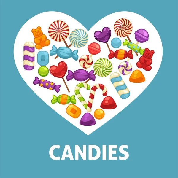 糖果和糖果在心脏形状 — 图库矢量图片