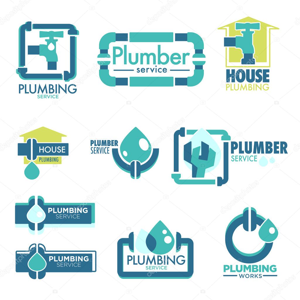 Plumber house service fixing leakage and pipe problems, vector