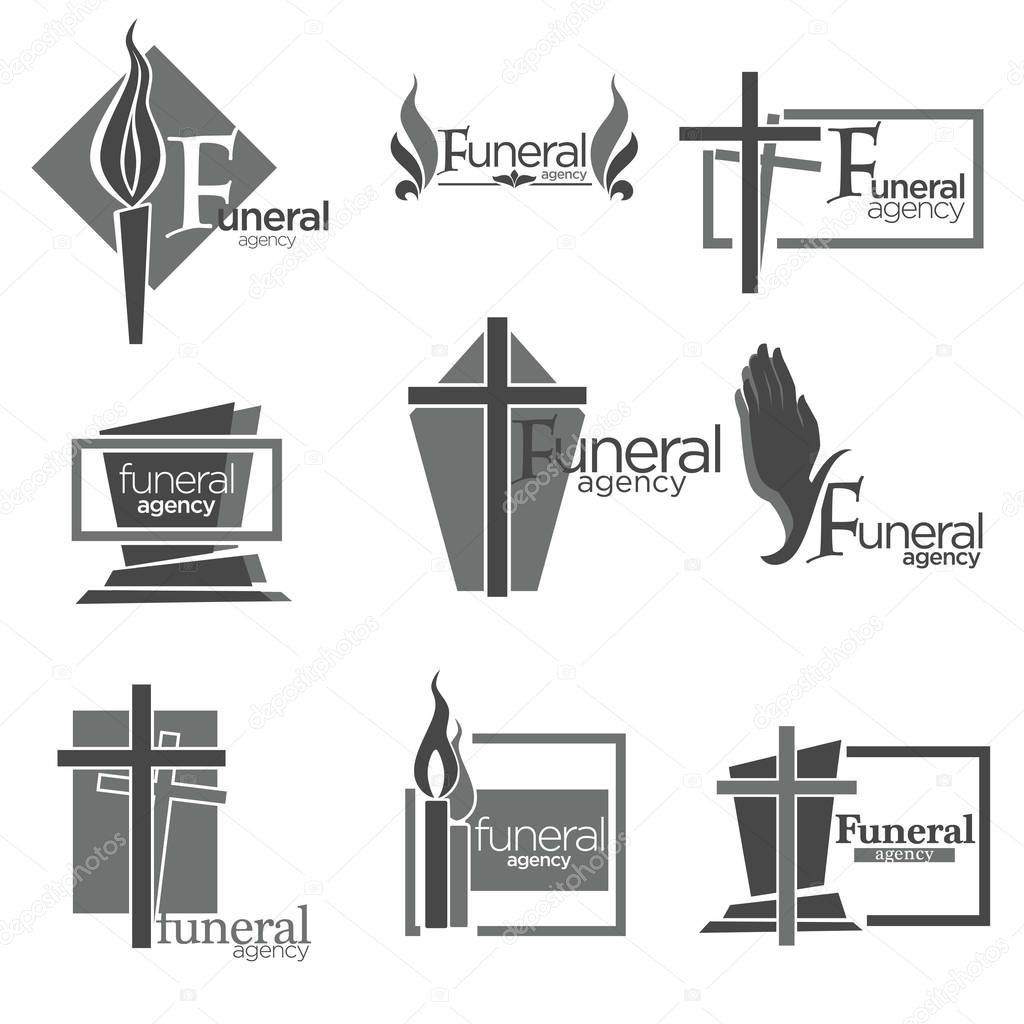 Funeral agency, vector isolated icons