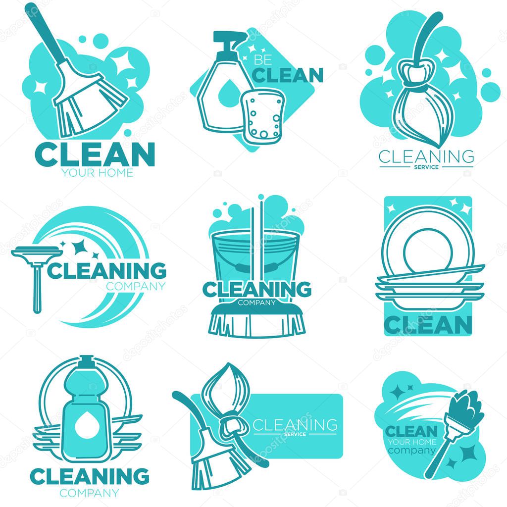 Cleaning service and company for home hygiene isolated icons set