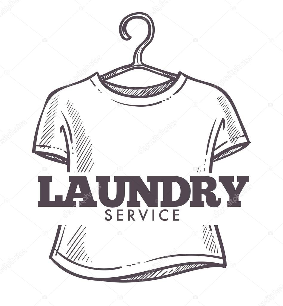 Laundry service logotype, vector monochrome sketch