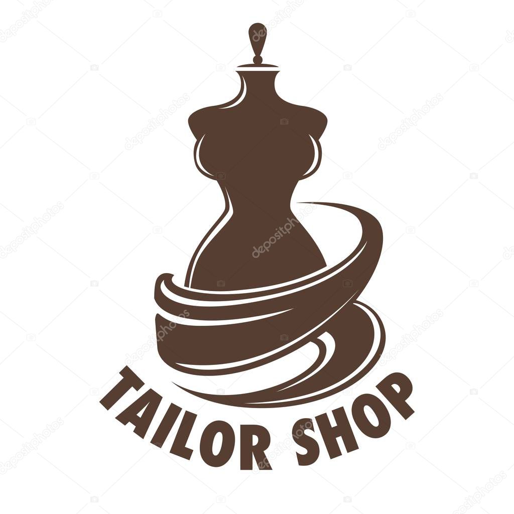 Tailor shop in atelier mannequin, logo vector monochrome sketch