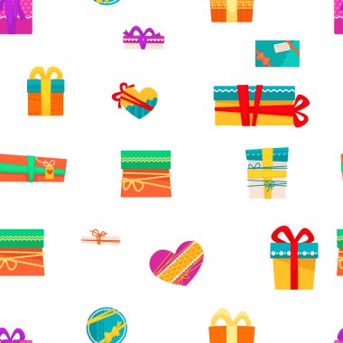 Neşeli Noel hediyelerini kutularında kaydırma seamless modeli ile vektör 