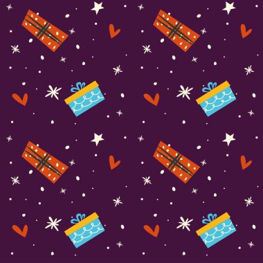 Yıldızlı gece hediyeler ile kış gökyüzünde vektör 