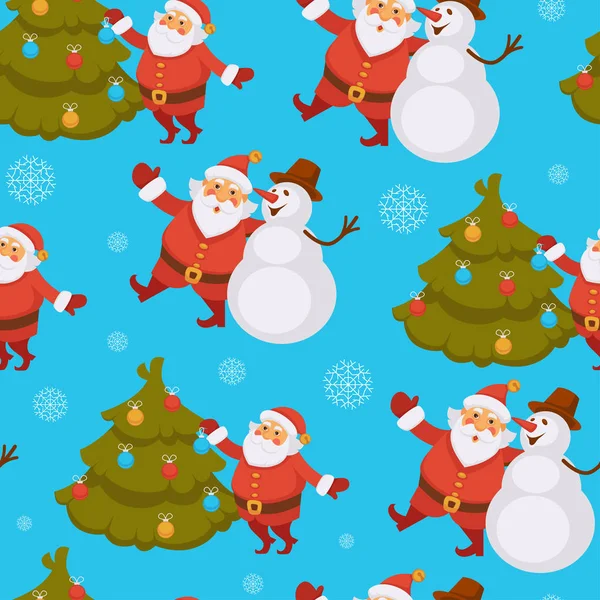 Santa Claus Seamless Pattern Blue Background — Stock Vector