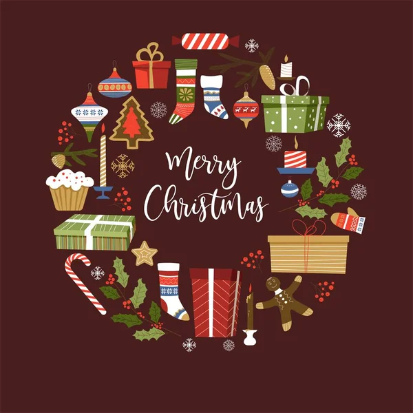 Merry Christmas Symbolen Van Nieuwjaar Tekenen Instellen Vector — Stockvector