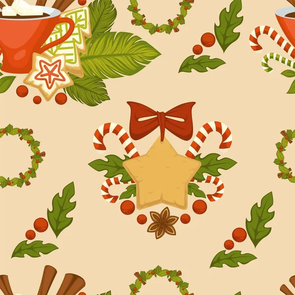 Merry Christmas Symbolic Food Plant Seamless Pattern Vector — Stock Vector