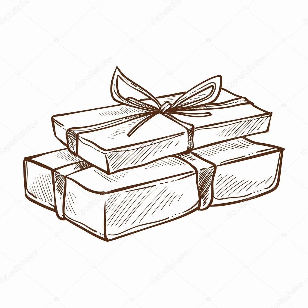 Presents decorated with ribbons and bow isolated icon vector