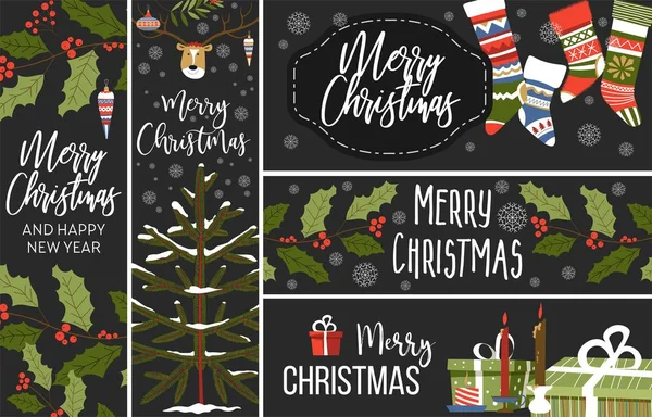 Juego Navideño Banners Carteles Felicitación Vectorial — Archivo Imágenes Vectoriales