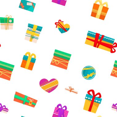 Neşeli Noel hediyelerini kutularında kaydırma seamless modeli ile vektör 