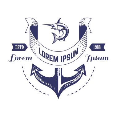 Deniz izole tek renkli simge çapa ve marlin balığı