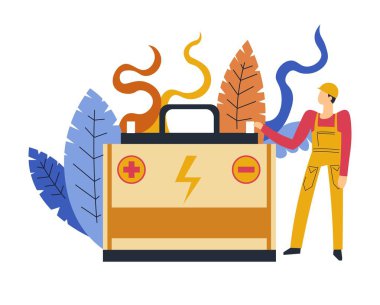 Elektrikçi Servisi, ile büyük pil tarafından duran kişi ve ayrıca, vektör