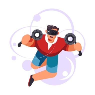 Sanal gerçeklik eğlence, adam giyen vr gözlük, vektör