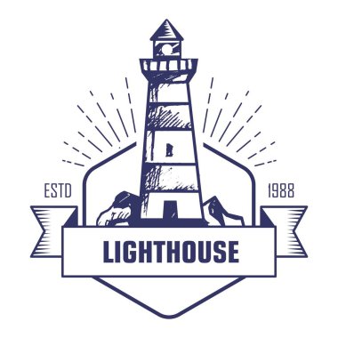 Deniz feneri tek renkli izole simgesi, beacon bina çizgili 