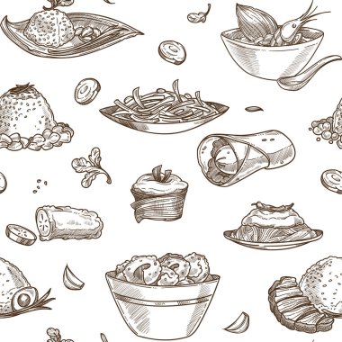 deniz ürünleri karides kase tek renkli Anahat vektör kroki 