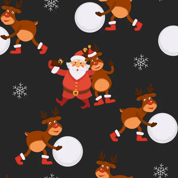 Santa Claus Reindeer Having Fun Vector Seamless Pattern — Stock Vector