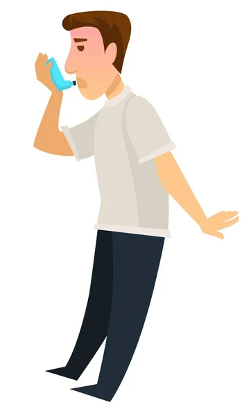 Man Using Inhaler Device Recovery Asthma Vector — Stock Vector