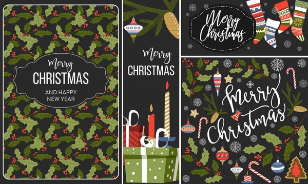 Conjunto Natal Cartões Vetoriais Cartazes — Vetor de Stock