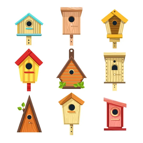 Houten Nestkastjes Geïsoleerde Icons Vector — Stockvector